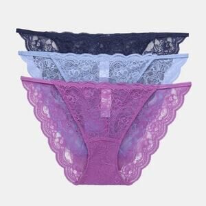 Joyspun String Bikini Panties with Scalloped Lace 3-Pack, Size 3XL NEW Pink Blue